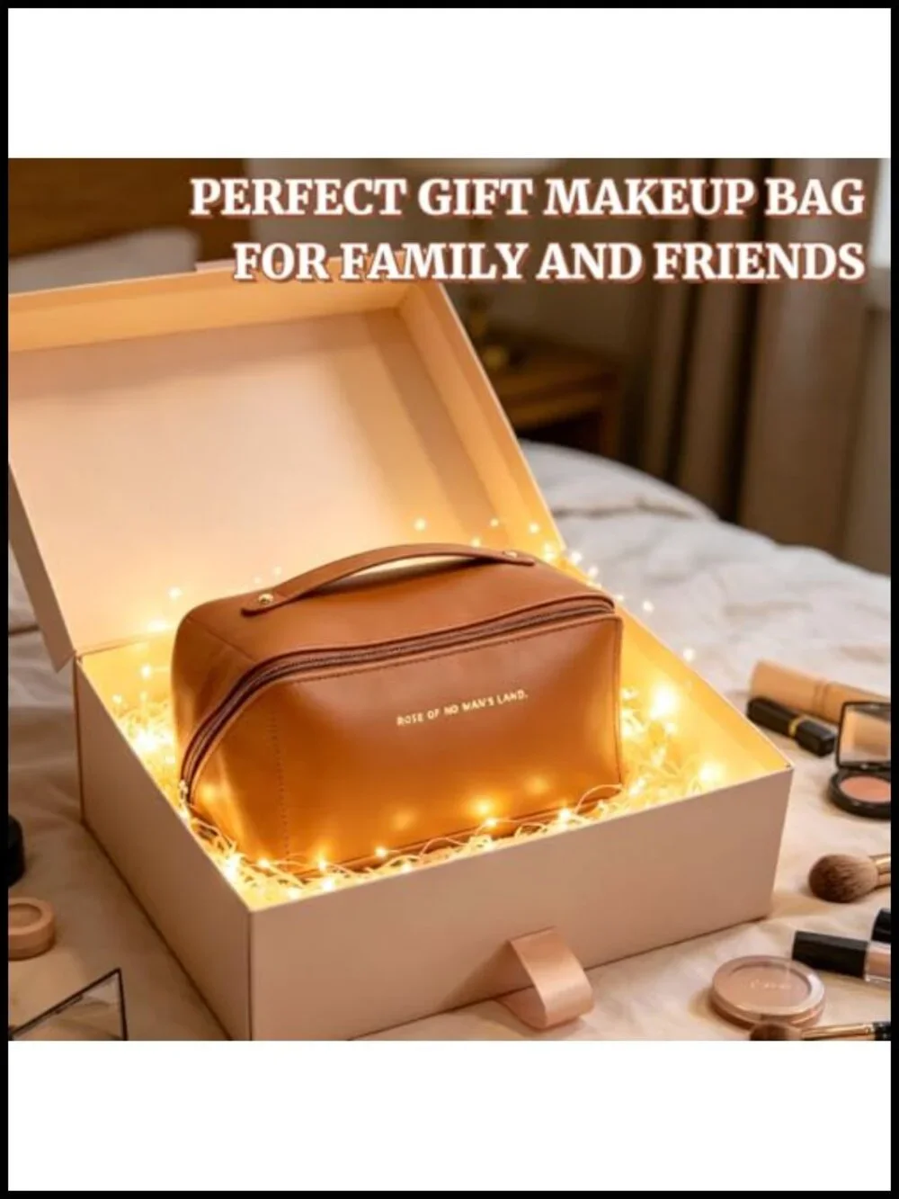 Large Travel Makeup Bag Waterproof PU Leather Lay Flat Organizer with